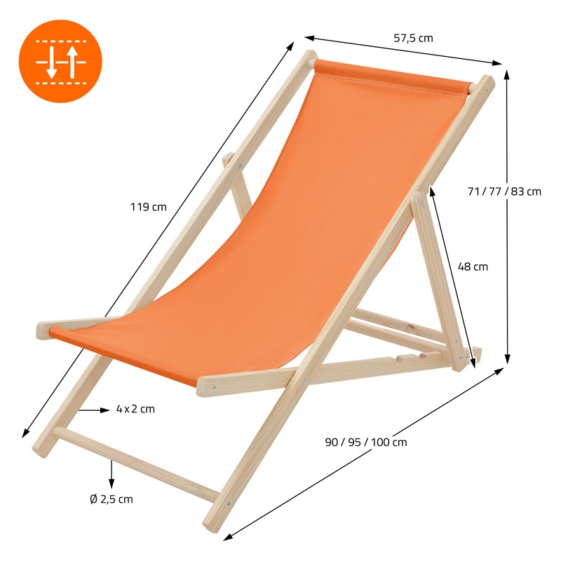 Gartenliege Holz 2er Set Beachstuhl klappbarer Strandstuhl Strandliege Campingliege Sonnenliege Orange Klappliegestuhl Relaxliege