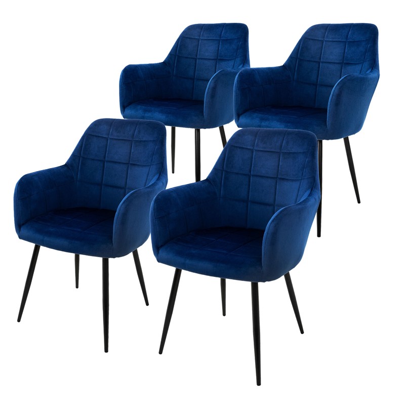 Esszimmerstuhl 4er Set Quadrat Steppung mit Rücken- und Armlehnen Dunkelblau Küchenstuhl mit Microfaser-Samtbezug ML-Design Esszimmerstuhl 4er Set Quadrat Steppung mit Rücken- und Armlehnen Dunkelblau Küchenstuhl mit Microfaser-Samtbezug ML-Design