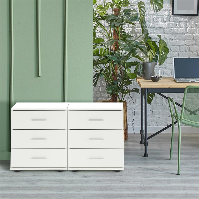 2er Set Nachttisch mit drei Schubladen 45x52x34 cm Weiß ML-Design 2er Set Nachttisch mit drei Schubladen 45x52x34 cm Weiß ML-Design