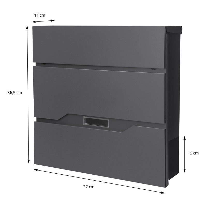 Standbriefkasten mit Zeitungsfach 37x36,5x10,5 cm Anthrazit aus Edelstahl ML-Design