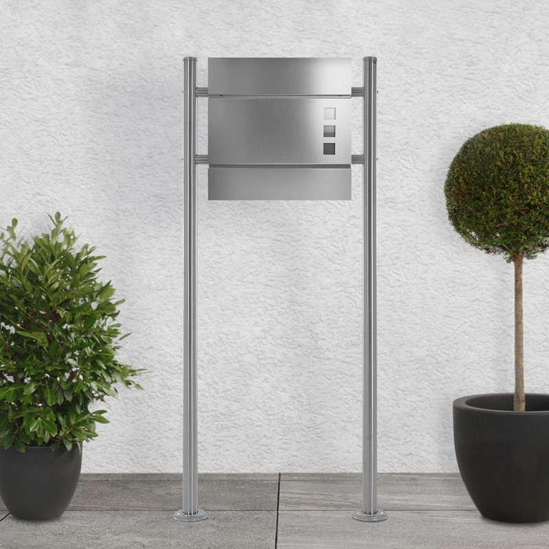 Standbriefkasten mit Zeitungsfach 37x36,5x10,5 cm Silber aus Stahl