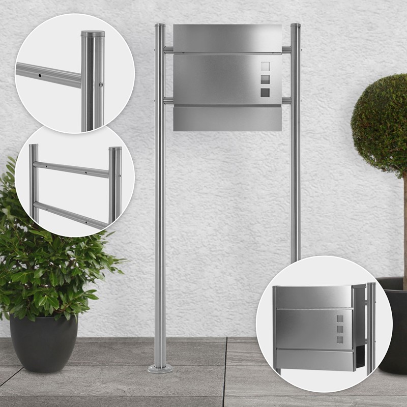 Standbriefkasten mit Zeitungsfach 37x36,5x10,5 cm Silber aus Stahl