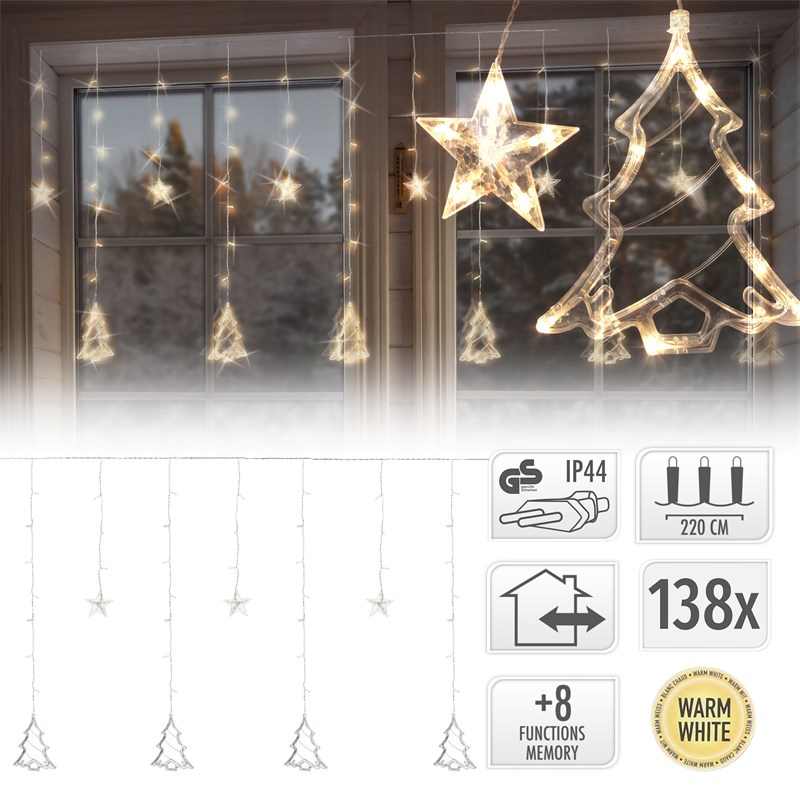Weihnachtslichterkette LED Lichtervorhang 2,2 m mit 138 LEDs Warmweiß IP44 Weihnachtslichterkette LED Lichtervorhang 2,2 m mit 138 LEDs Warmweiß IP44