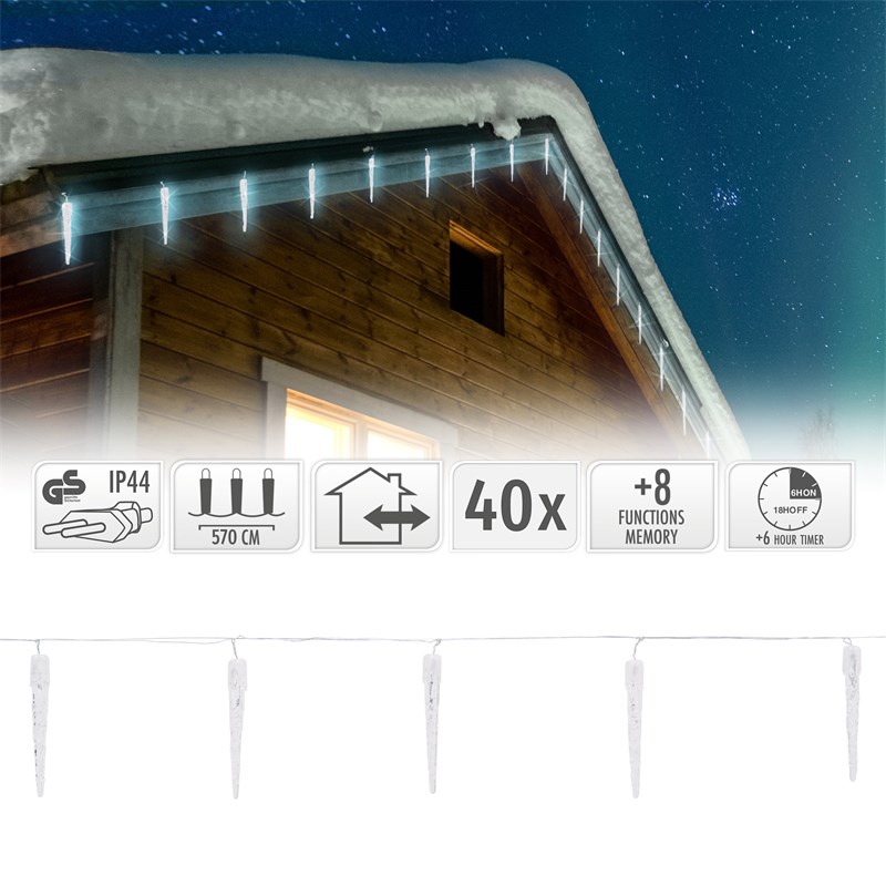 Weihnachtslichterkette LED Eiszapfen Lichterkette Kaltweiß 19 Zapfen 40 LEDs 8 Leuchtmodi mit Timer Weihnachtslichterkette LED Eiszapfen Lichterkette Kaltweiß 19 Zapfen 40 LEDs 8 Leuchtmodi mit Timer