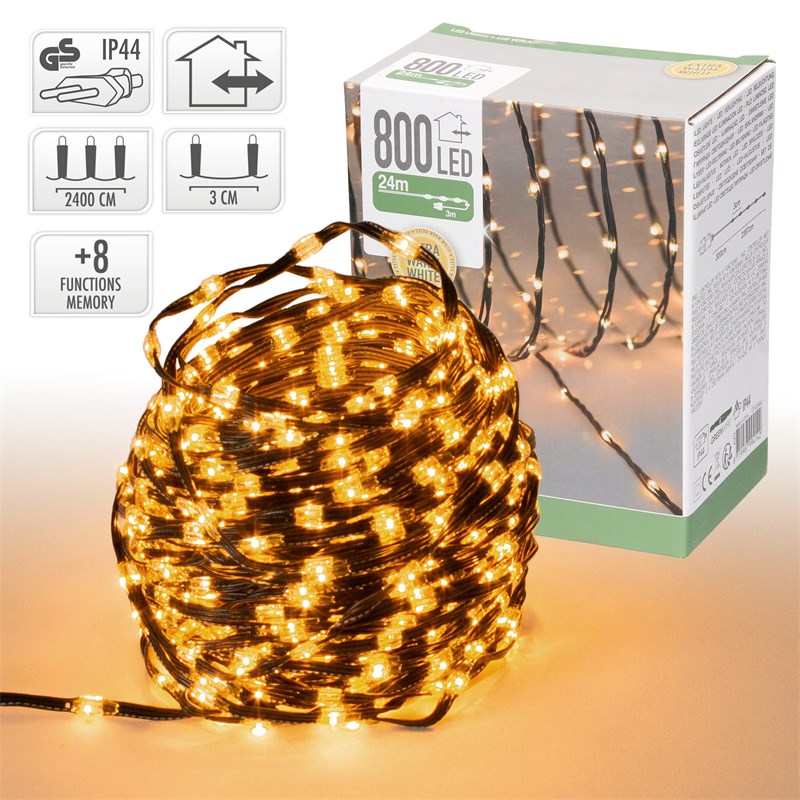 LED Micro Cluster Lichterkette 24 m mit 800 warmweißen LEDs und 8 Funktionen LED Micro Cluster Lichterkette 24 m mit 800 warmweißen LEDs und 8 Funktionen