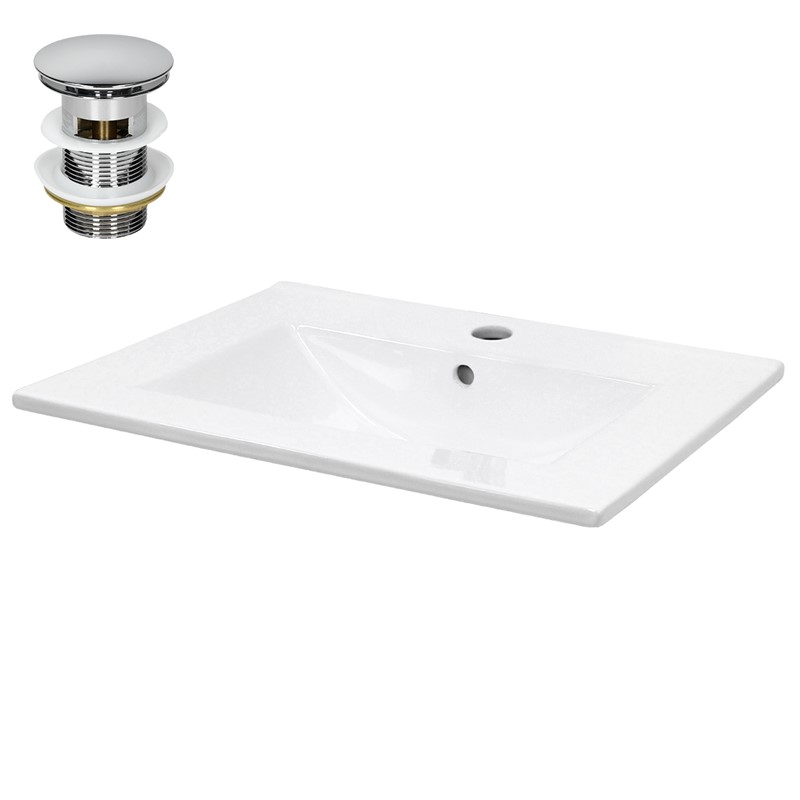 Waschbecken inkl. Ablaufgarnitur mit Überlauf 61x46,5x17,5 cm Weiß aus Keramik LuxeBath