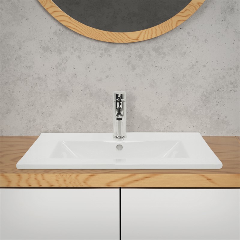 Waschbecken inkl. Ablaufgarnitur mit Überlauf 61x46,5x17,5 cm Weiß aus Keramik LuxeBath