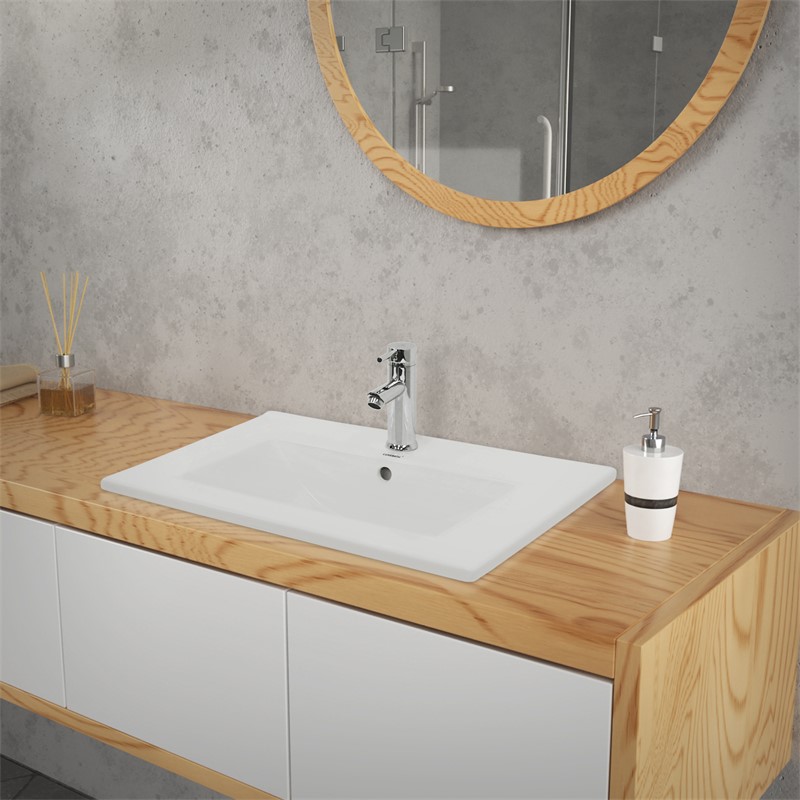 Waschbecken inkl. Ablaufgarnitur mit Überlauf 61x46,5x17,5 cm Weiß aus Keramik LuxeBath