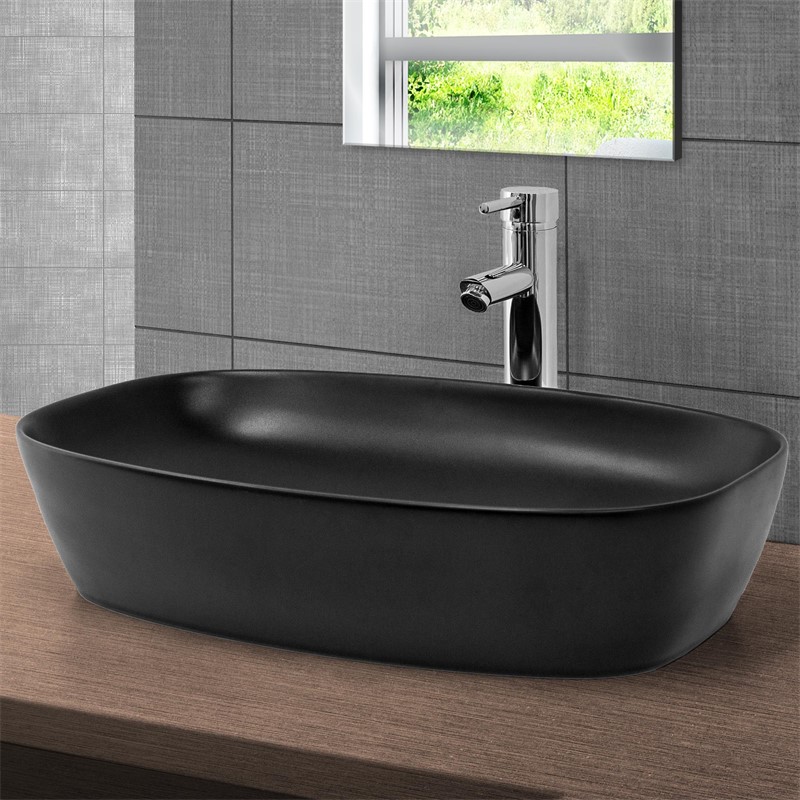 Waschbecken Eckig ohne Überlauf 60,5x38,5x14 cm Schwarz aus Keramik LuxeBath Waschbecken Eckig ohne Überlauf 60,5x38,5x14 cm Schwarz aus Keramik LuxeBath