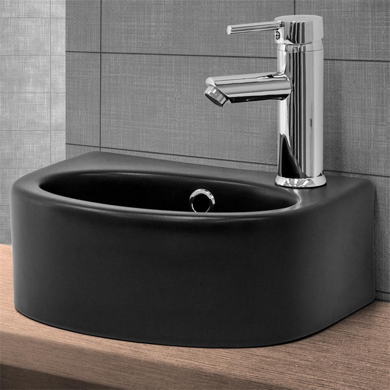 Waschbecken Oval mit Überlauf 33,5x25,5x13 mm Schwarz aus Keramik LuxeBath Waschbecken Oval mit Überlauf 33,5x25,5x13 mm Schwarz aus Keramik LuxeBath