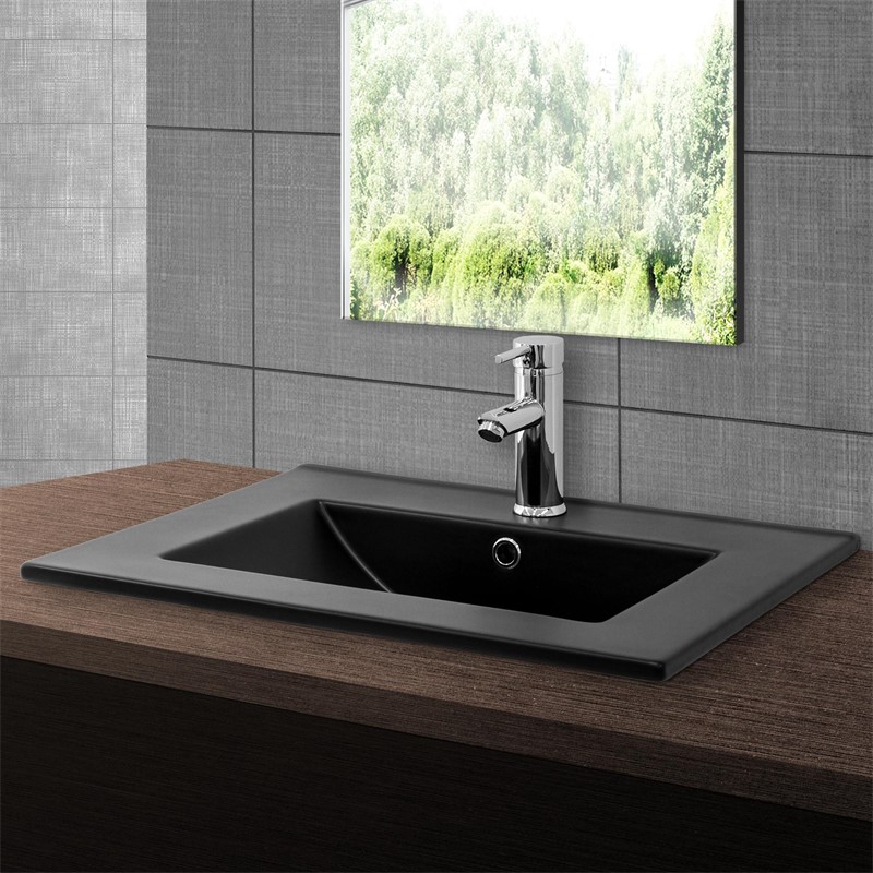 Waschbecken Rechtckig mit Überlauf 61,5x47x17,5 cm Schwarz matt aus Keramik LuxeBath Waschbecken Rechtckig mit Überlauf 61,5x47x17,5 cm Schwarz matt aus Keramik LuxeBath