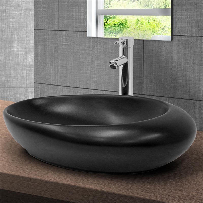 Waschbecken Oval ohne Überlauf 58,5x37,5x14,5 cm Schwarz aus Keramik LuxeBath Waschbecken Oval ohne Überlauf 58,5x37,5x14,5 cm Schwarz aus Keramik LuxeBath