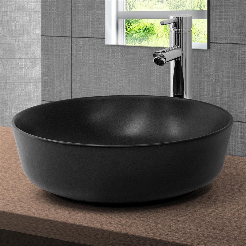 Waschbecken Rund ohne Überlauf Ø 41,5x13,5 cm Schwarz aus Keramik LuxeBath Waschbecken Rund ohne Überlauf Ø 41,5x13,5 cm Schwarz aus Keramik LuxeBath