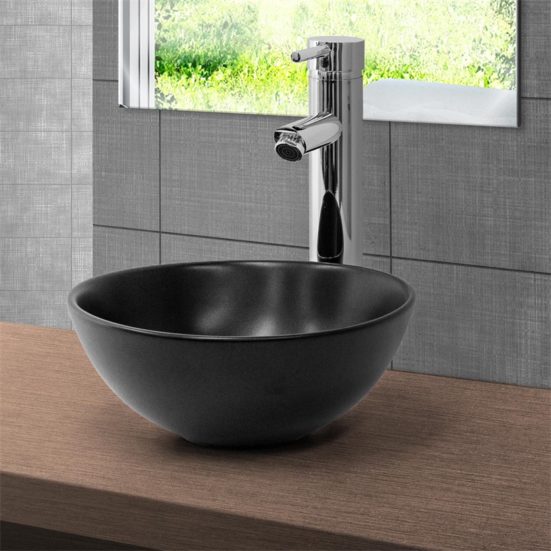 Waschbecken Rund ohne Überlauf Ø 28x15 cm Schwarz matt aus Keramik LuxeBath Waschbecken Rund ohne Überlauf Ø 28x15 cm Schwarz matt aus Keramik LuxeBath