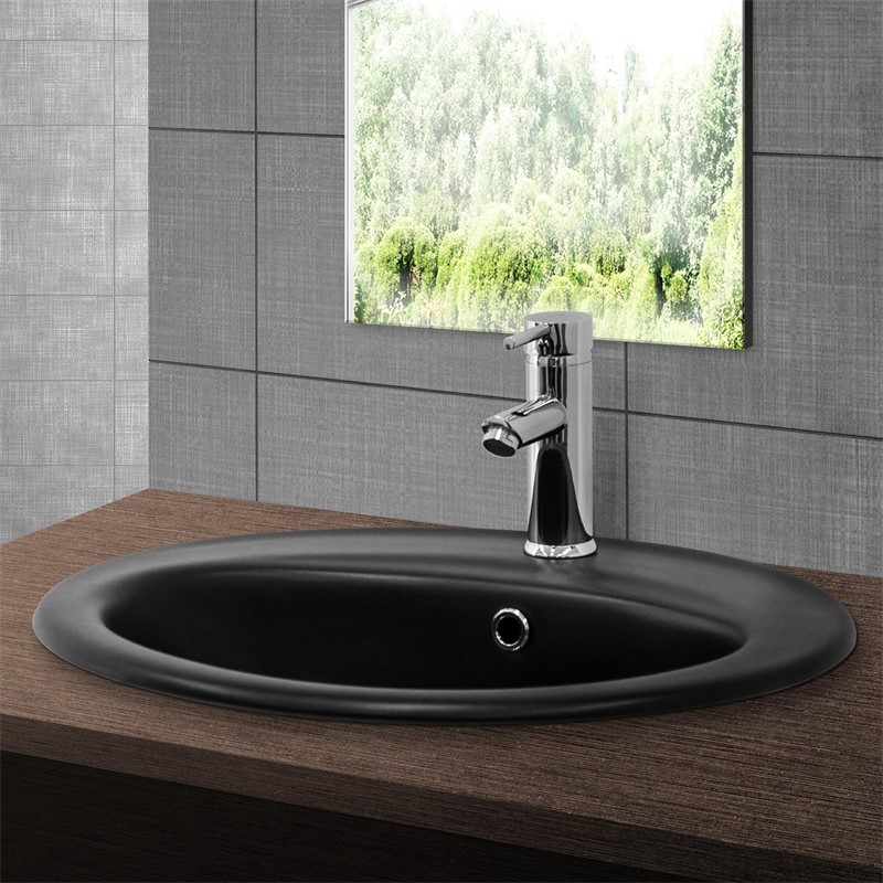 Waschbecken Oval mit Überlauf 57x48,5x19,5 cm Schwarz matt aus Keramik LuxeBath Waschbecken Oval mit Überlauf 57x48,5x19,5 cm Schwarz matt aus Keramik LuxeBath