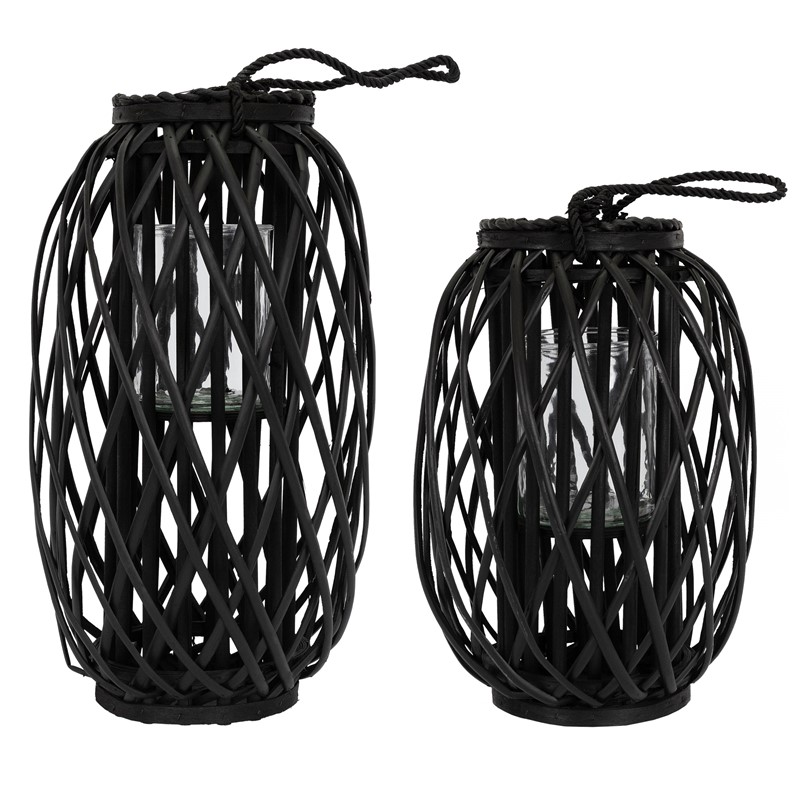 Riedlaterne mit Henkel 2er Set 40cm & 50cm Schwarz Gartenlaterne aus umweltfreundlichem Rattan Riedlaterne mit Henkel 2er Set 40cm & 50cm Schwarz Gartenlaterne aus umweltfreundlichem Rattan