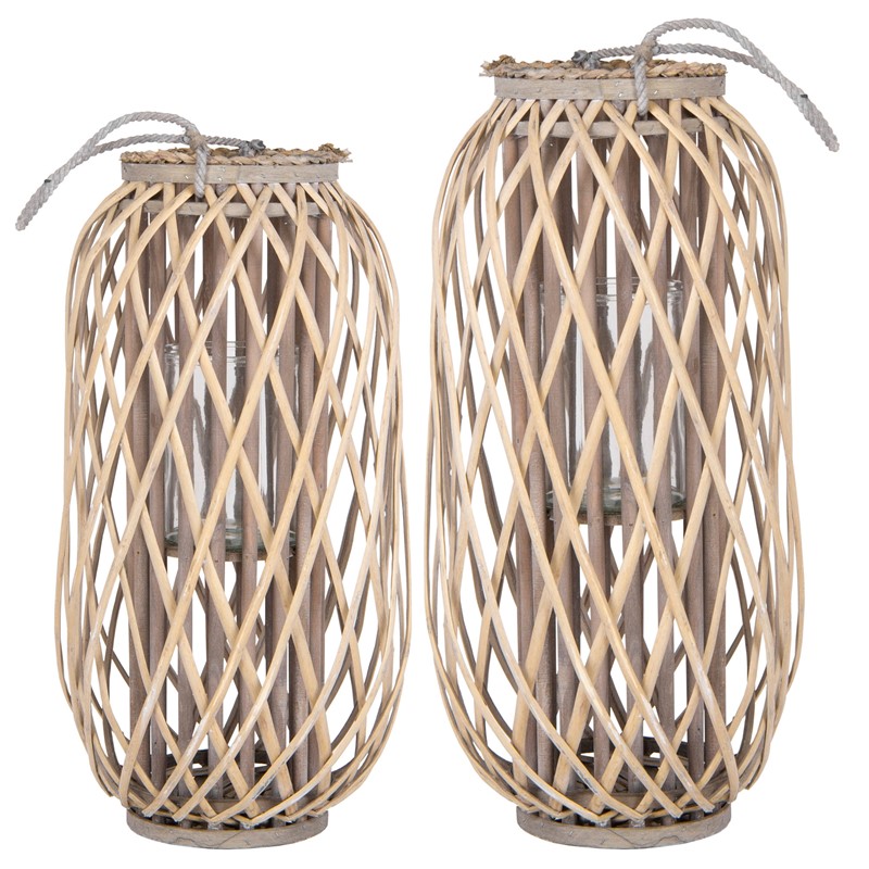 Riedlaterne mit Henkel 2er Set 50cm & 60cm Natur Gartenlaterne aus umweltfreundlichem Rattan Riedlaterne mit Henkel 2er Set 50cm & 60cm Natur Gartenlaterne aus umweltfreundlichem Rattan
