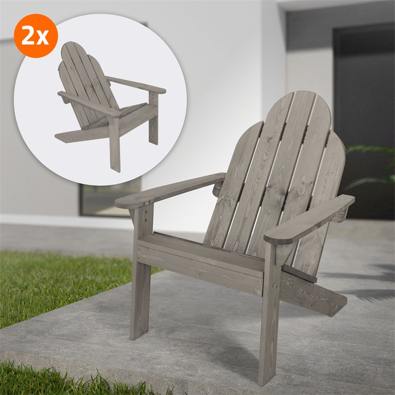 2er Set Gartenstuhl Adirondack Sonnenstuhl Gartensessel wetterfest aus Massivholz bis 120 kg Grau 2er Set Gartenstuhl Adirondack Sonnenstuhl Gartensessel wetterfest aus Massivholz bis 120 kg Grau