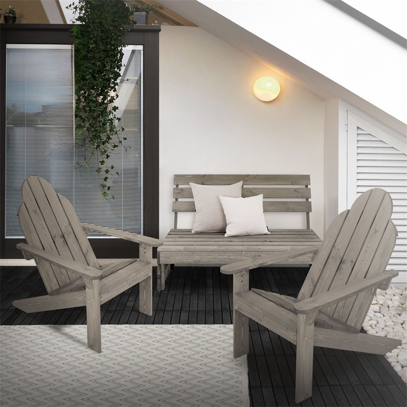 3tlg. Gartenmöbel Set Grau aus Massivholz 3-Sitzer Gartenbank 116x76,5x80 cm mit 2x Adirondack Gartenstuhl 70x89x92,5 cm ML-Design 3tlg. Gartenmöbel Set Grau aus Massivholz 3-Sitzer Gartenbank 116x76,5x80 cm mit 2x Adirondack Gartenstuhl 70x89x92,5 cm ML-Design