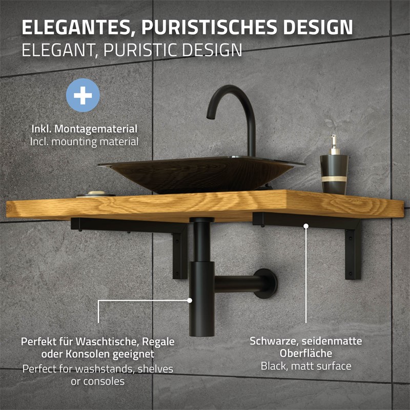 Wandkonsole Regalhalterung 2er Set 300 x 150 mm schwarz aus Stahl ML-Design