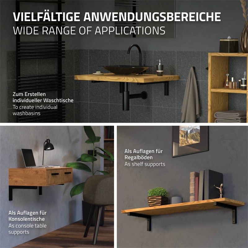 Wandkonsole Regalhalterung 2er Set 300 x 150 mm schwarz aus Stahl ML-Design