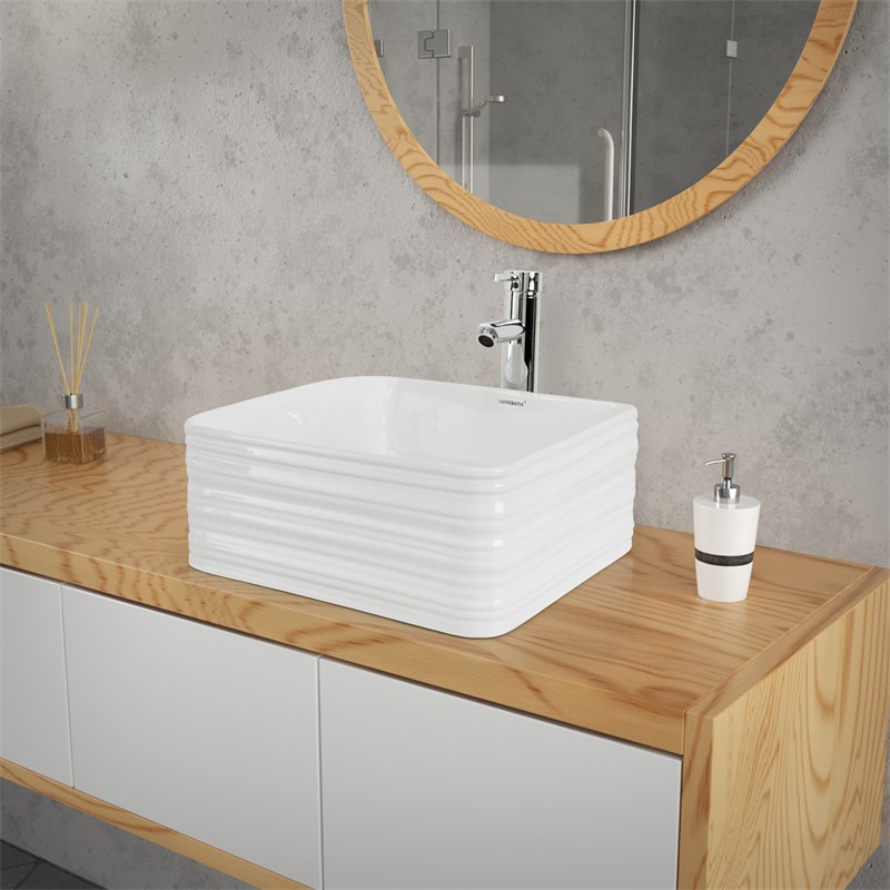 Waschbecken Quadratisch ohne Überlauf 39x39x15 cm Weiß aus Keramik LuxeBath Waschbecken Quadratisch ohne Überlauf 39x39x15 cm Weiß aus Keramik LuxeBath