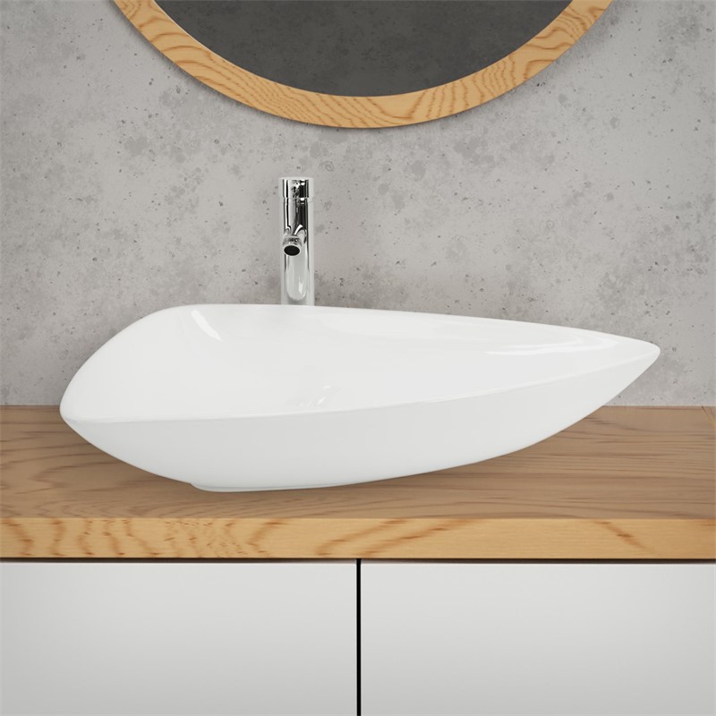 Waschbecken Dreieckig ohne Überlauf 69x46x13 cm Weiß aus Keramik LuxeBath