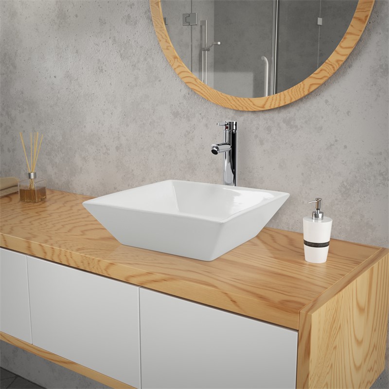 Waschbecken Quadratisch ohne Überlauf 41x41x12 cm Weiß aus Keramik LuxeBath