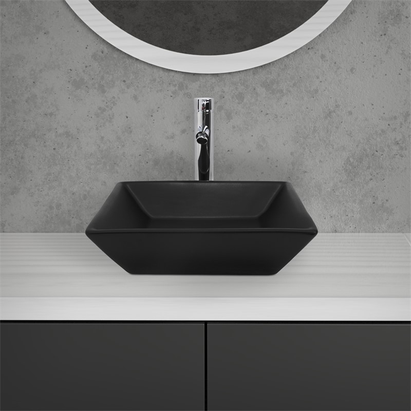 Waschbecken Quadratisch ohne Überlauf 41x41x12 cm Schwarz aus Keramik LuxeBath