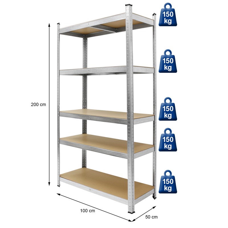 Werkstattregal 2er Set 200x100x50 cm Silber aus MDF und Metall bis 750 kg