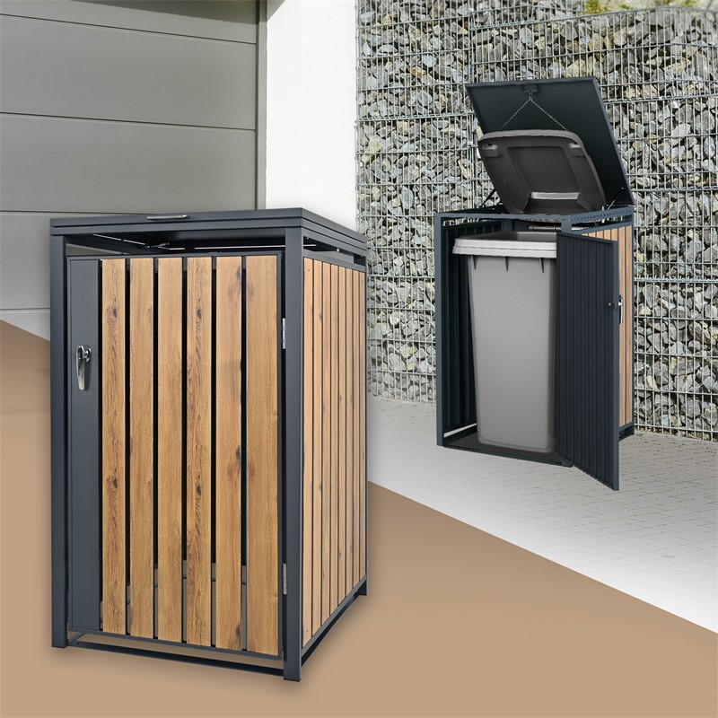 Mülltonnenbox 1er bis 240L 68x80x116,3 cm aus Stahl in Eichenoptik ML-Design Mülltonnenbox 1er bis 240L 68x80x116,3 cm aus Stahl in Eichenoptik ML-Design