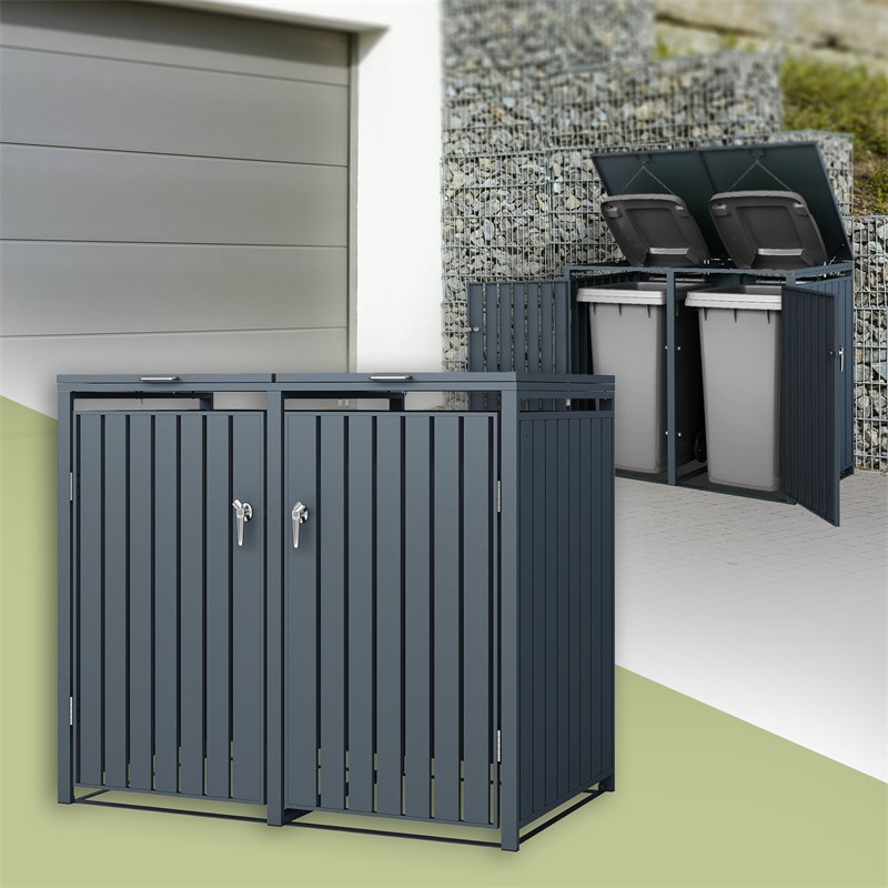 Mülltonnenbox 2er bis 240L 132x80x116,3 cm aus Stahl in Anthrazit ML-Design Mülltonnenbox 2er bis 240L 132x80x116,3 cm aus Stahl in Anthrazit ML-Design