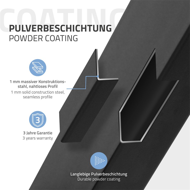 Tischgestell Single Schwarz Höhe 72cm aus pulverbeschichteteter Stahl 43x43 cm Bodenplatte Montagematerial ML-Design