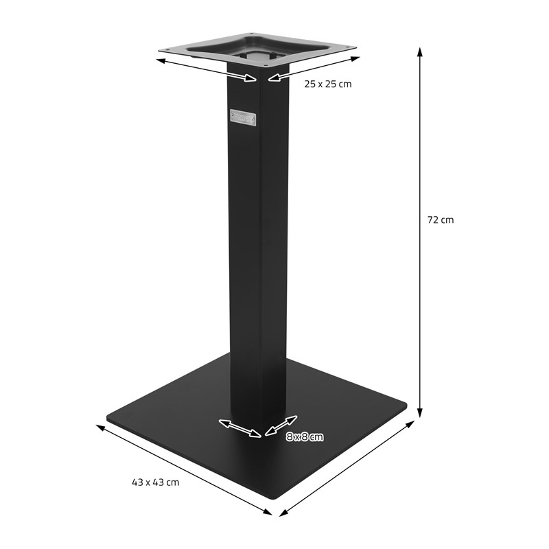 Tischgestell Single Schwarz Höhe 72cm aus pulverbeschichteteter Stahl 43x43 cm Bodenplatte Montagematerial ML-Design