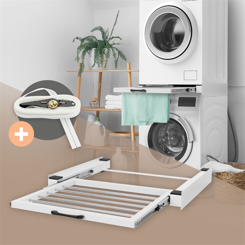 Zwischenbaurahmen für Waschmaschine Verbindungsrahmen mit ausziehbarer Wäscheleine 60,5x54,5 cm in Weiß ML-Design Zwischenbaurahmen für Waschmaschine Verbindungsrahmen mit ausziehbarer Wäscheleine 60,5x54,5 cm in Weiß ML-Design