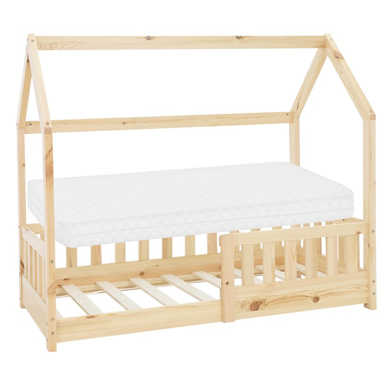 Kinderbett Hausbett 70x140 cm aus Kiefernholz inkl. Matratze H-10cm Rausfallschutz Dach und Lattenrost ML-Design Kinderbett Hausbett 70x140 cm aus Kiefernholz inkl. Matratze H-10cm Rausfallschutz Dach und Lattenrost ML-Design