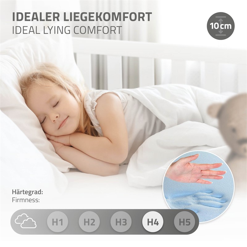 Kinderbett Hausbett 70x140 cm Weiß aus Kiefernholz inkl. Matratze H-10cm Rausfallschutz Dach und Lattenrost ML-Design