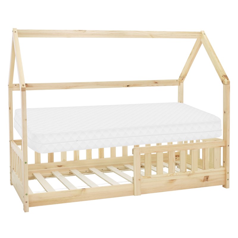 Kinderbett Hausbett 80x160 cm aus Kiefernholz inkl. Matratze H-10cm Rausfallschutz Dach und Lattenrost ML-Design Kinderbett Hausbett 80x160 cm aus Kiefernholz inkl. Matratze H-10cm Rausfallschutz Dach und Lattenrost ML-Design