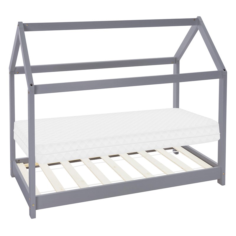 Kinderbett Hausbett 80x160 cm Hellgrau aus Kiefernholz inkl. Matratze H-10cm Holzbett mit Dach und Lattenrost ML-Design Kinderbett Hausbett 80x160 cm Hellgrau aus Kiefernholz inkl. Matratze H-10cm Holzbett mit Dach und Lattenrost ML-Design