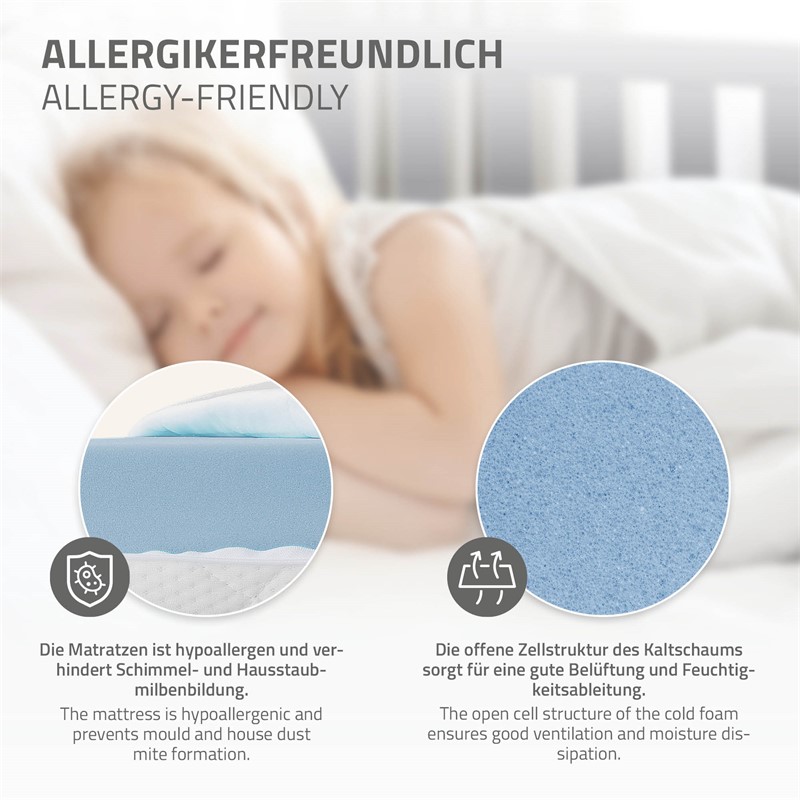 Kinderbett Hausbett 90x200 cm Hellgrau aus Kiefernholz inkl. Matratze H-10cm Rausfallschutz Dach und Lattenrost ML-Design