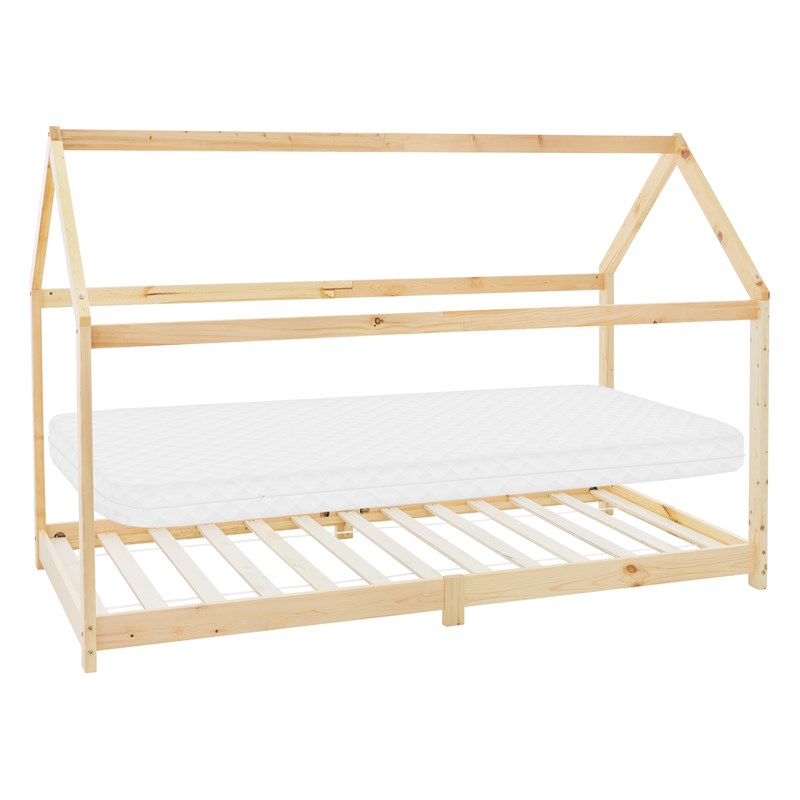 Kinderbett Hausbett 90x200 cm aus Kiefernholz inkl. Matratze H-10cm Holzbett mit Dach und Lattenrost ML-Design Kinderbett Hausbett 90x200 cm aus Kiefernholz inkl. Matratze H-10cm Holzbett mit Dach und Lattenrost ML-Design