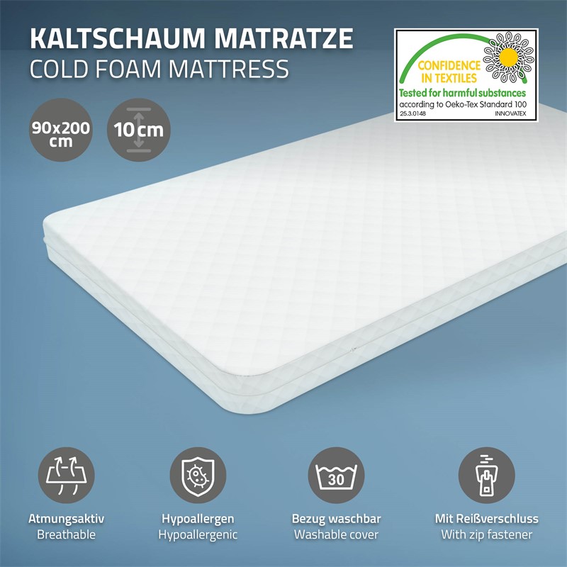 Kinderbett Hausbett 90x200 cm Hellgrau aus Kiefernholz inkl. Matratze H-10cm Holzbett mit Dach und Lattenrost ML-Design