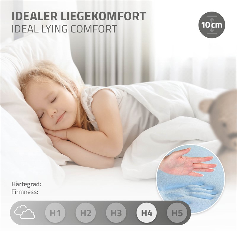 Kinderbett Hausbett 90x200 cm Hellgrau aus Kiefernholz inkl. Matratze H-10cm Holzbett mit Dach und Lattenrost ML-Design