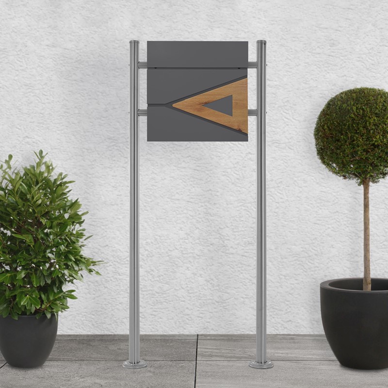Standbriefkasten mit Zeitungsfach 37x36,5x11 cm Anthrazit/Holzoptik aus Stahl ML-Design, Modernes Dreieckiges Design, Standhöhe 120cm Silber Doppelfuß Standbriefkasten mit Zeitungsfach 37x36,5x11 cm Anthrazit/Holzoptik aus Stahl ML-Design, Modernes Dreieckiges Design, Standhöhe 120cm Silber Doppelfuß
