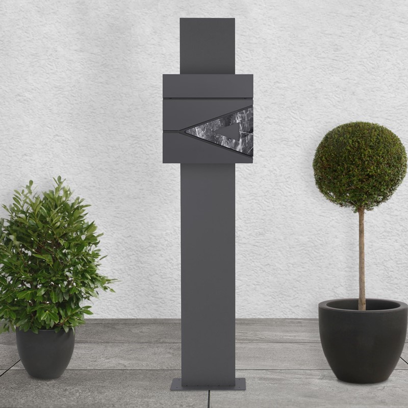 Standbriefkasten mit Zeitungsfach 37x36,5x11 cm Anthrazit/Schwarz-Marmoroptik aus Stahl ML-Design, Modernes Dreieckiges Design, Standhöhe 120/170 cm Anthrazit Standbriefkasten mit Zeitungsfach 37x36,5x11 cm Anthrazit/Schwarz-Marmoroptik aus Stahl ML-Design, Modernes Dreieckiges Design, Standhöhe 120/170 cm Anthrazit