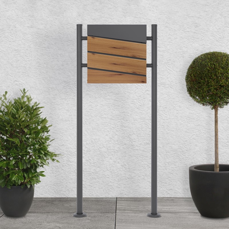 Standbriefkasten mit Zeitungsfach 37x37x11 cm Anthrazit/Holzoptik aus Stahl ML-Design, Modernes Diagonales Design, Standhöhe 120cm Anthrazit Doppelfuß Standbriefkasten mit Zeitungsfach 37x37x11 cm Anthrazit/Holzoptik aus Stahl ML-Design, Modernes Diagonales Design, Standhöhe 120cm Anthrazit Doppelfuß