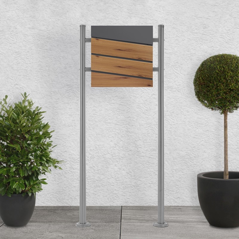 Standbriefkasten mit Zeitungsfach 37x37x11 cm Anthrazit/Holzoptik aus Stahl ML-Design, Modernes Diagonales Design, Standhöhe 120cm Silber Doppelfuß Standbriefkasten mit Zeitungsfach 37x37x11 cm Anthrazit/Holzoptik aus Stahl ML-Design, Modernes Diagonales Design, Standhöhe 120cm Silber Doppelfuß