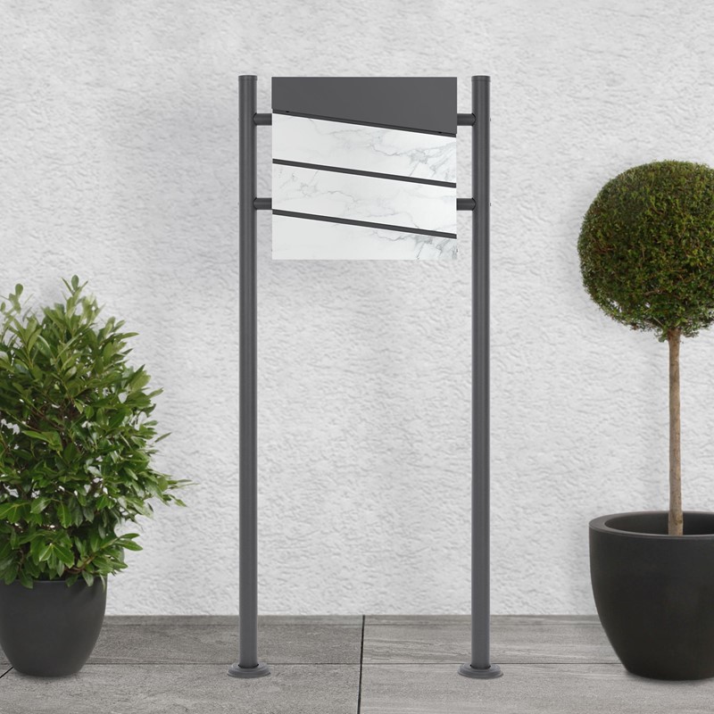 Standbriefkasten mit Zeitungsfach 37x37x11 cm Anthrazit/Weiß-Marmoroptik aus Stahl ML-Design, Modernes Diagonales Design, Standhöhe 120cm Anthrazit Doppelfuß Standbriefkasten mit Zeitungsfach 37x37x11 cm Anthrazit/Weiß-Marmoroptik aus Stahl ML-Design, Modernes Diagonales Design, Standhöhe 120cm Anthrazit Doppelfuß
