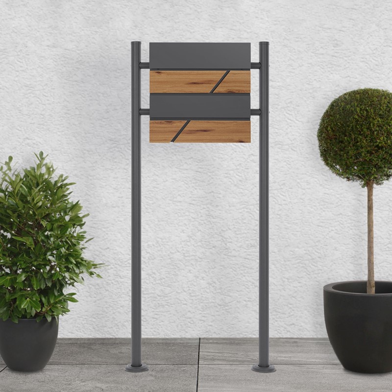 Standbriefkasten mit Zeitungsfach 37x36,5x11 cm Anthrazit/Holzoptik aus Stahl ML-Design, Modernes Horizontales Design, Standhöhe 120cm Anthrazit Doppelfuß Standbriefkasten mit Zeitungsfach 37x36,5x11 cm Anthrazit/Holzoptik aus Stahl ML-Design, Modernes Horizontales Design, Standhöhe 120cm Anthrazit Doppelfuß
