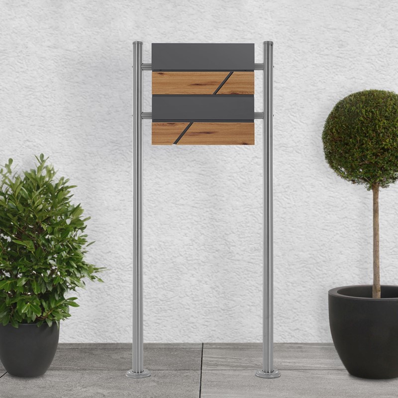 Standbriefkasten mit Zeitungsfach 37x36,5x11 cm Anthrazit/Holzoptik aus Stahl ML-Design, Modernes Horizontales Design, Standhöhe 120cm Silber Doppelfuß Standbriefkasten mit Zeitungsfach 37x36,5x11 cm Anthrazit/Holzoptik aus Stahl ML-Design, Modernes Horizontales Design, Standhöhe 120cm Silber Doppelfuß